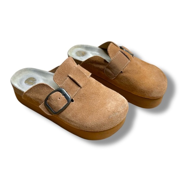Cushionaire Shoes - Cushionaire Brown Suede Slip-On Clogs with Buckle Granola 2 Suede Platform